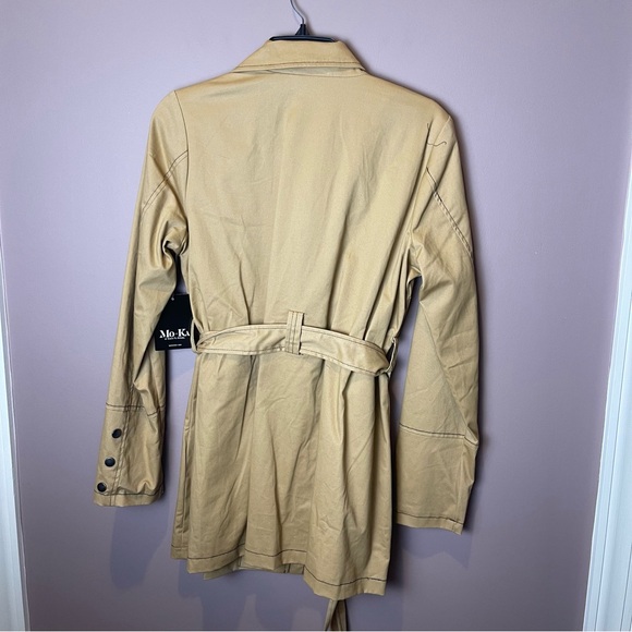 NWT Mo-Ka Camel Button-Down Tie Waist Trench Coat M - Picture 5 of 7